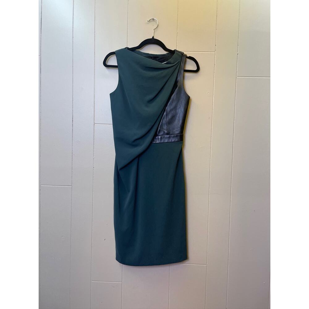 Alexander Wang Teal Draped Sleeveless Dress Black Leather Bodice Panel Size 2